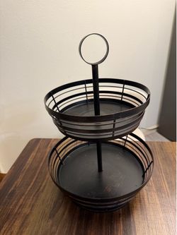 Two-Tier Metal Wire Fruit Basket Stand