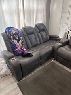 Dark Gray Reclining Sectional Sofa and Lift-Top Coffee Table Set