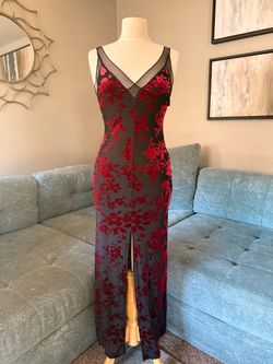 Red Floral Velvet Maxi Dress