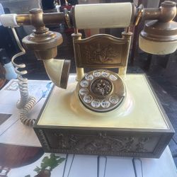 Ornate Brass Ivory Rotary Dial Telephone 