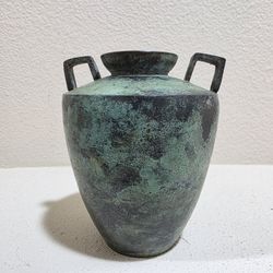Vtg Solid Brass Vase, 2 Handles,  Made In India - 5 Inches Tall, Patina, Hosley
