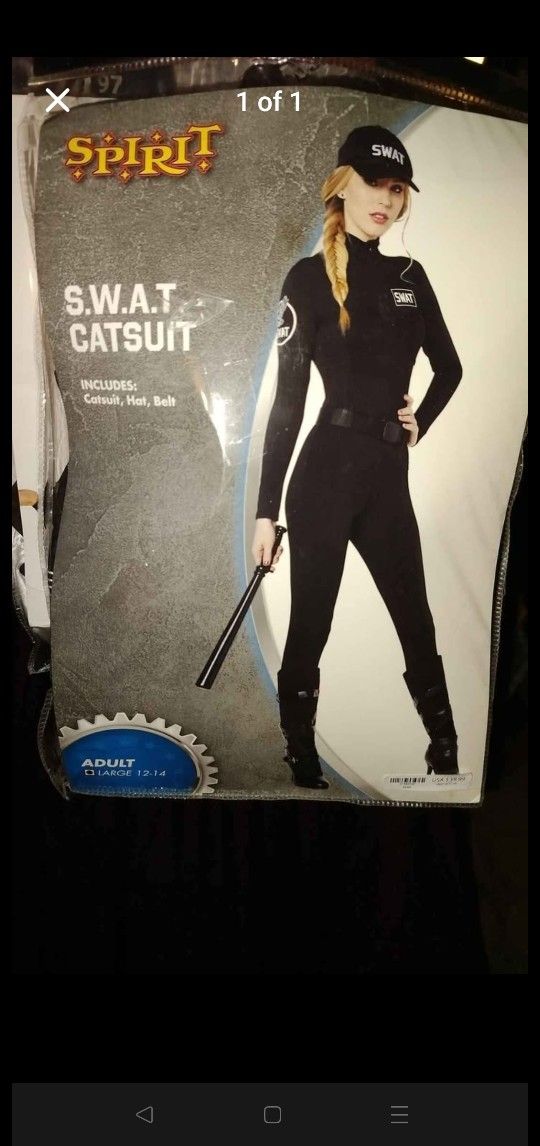 SWAT catsuit adult size large includes catsuit hat and belt