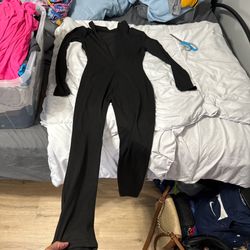 Black Long Sleeve Zip Up Jumpsuit