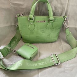 Steve Madden Crossbody Set Lime Green Logo Coin Purse Tote Bag