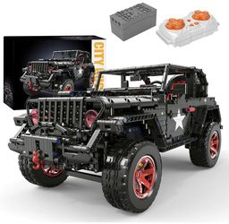 RC Off-Road SUV Wrangler Black Warrior Building Kits, 1/8 Scale Pickup Truck Car with Remote Control Lights, Challenge Building Blocks Gift for Techni