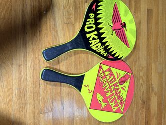 Pro Kadima Beach Paddle Ball Set Neon Green Pink Black Vintage Style 2 Paddles