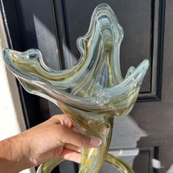 MCM Vintage Murano Art Glass Freeform Spiral Handblown Vintage Table Vase Centerpiece Collectible 
