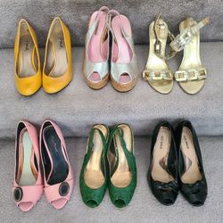 (All 6 Pairs ) Size 5.5 - 6 Women's Heels  Wedges Sandels Shoe Lot