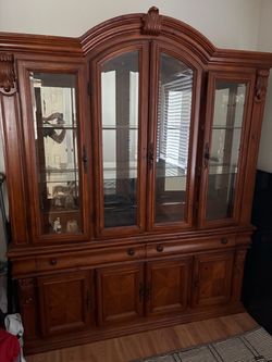 Large Lighted Wood China Cabinet Hutch – $450 OBO