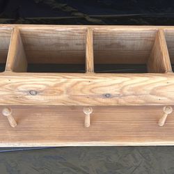 Rustic Wooden Wall Shelf with Cubbies & Peg Hooks