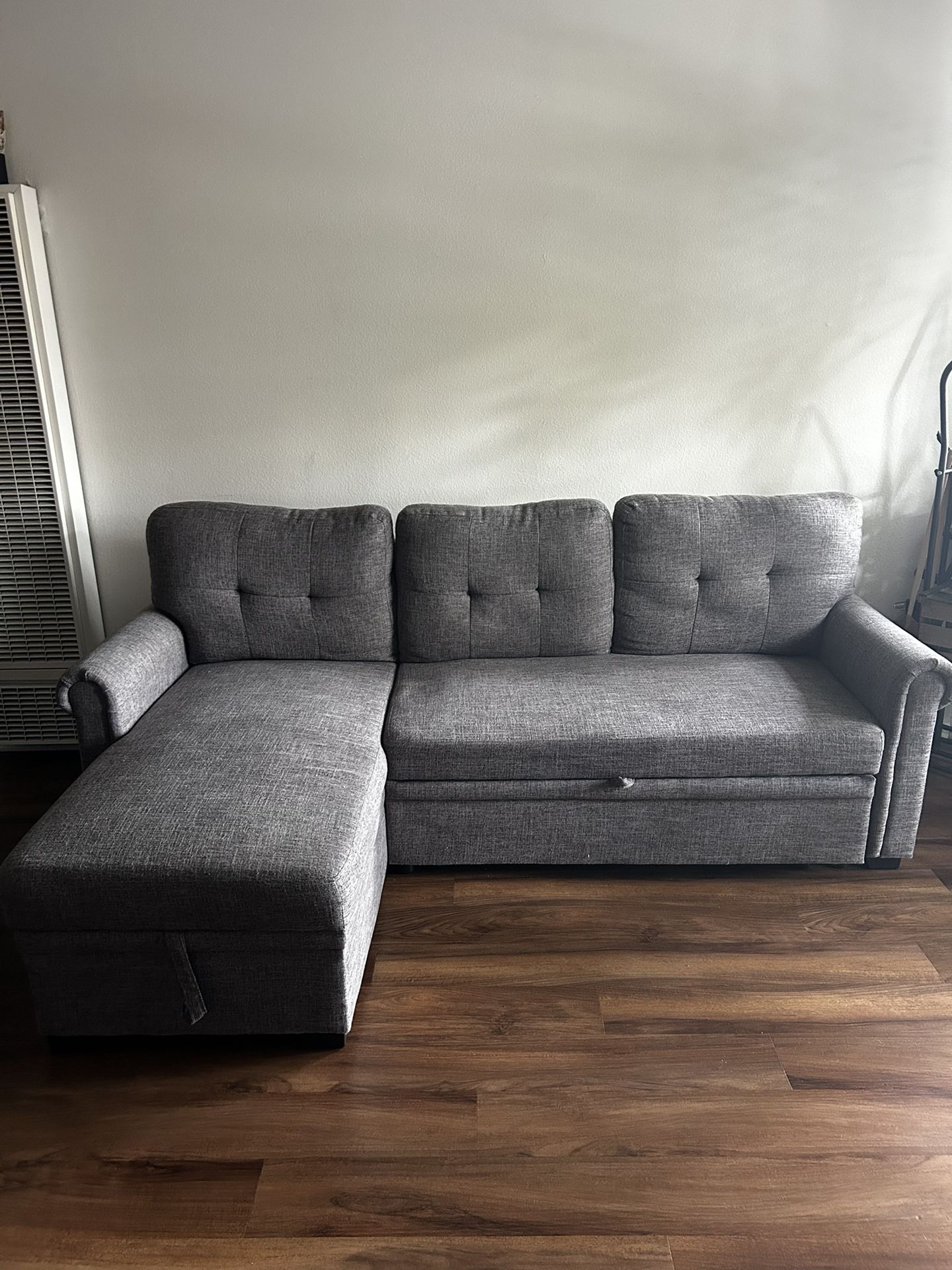Gray Sectional Sofa w/ Chaise + Storage – Great Condition