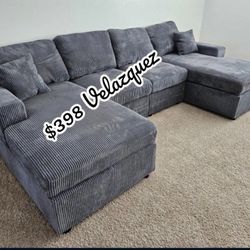 ✅️✅️4 pc fog grey corduroy fabric sectional sofa with double chaise✅️✅️✅️
