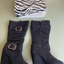 BLACK SUEDE BOOTS - NEW IN BOX - SIZE 8 1/2