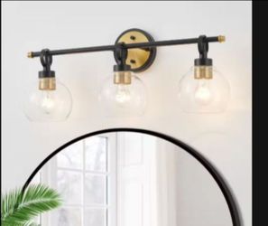 Black and Brushed Gold Vanity Light with Clear Glass Shades 25 in. 3 Light, Dimmable Stainless Rust Proof