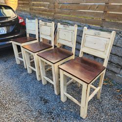 Set of 4 Vintage Hillsdale Counter-Height French Provincial Antiqued Shabby Chic Chairs — Country Cottage, Farmhouse, Boho, Cabin, Eclecti