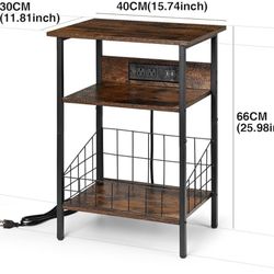 Wooden Side Table Nightstand With Power Outlet 
