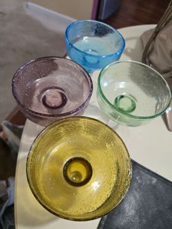 Set of 4 Colored Bubble Glass Margarita Glasses