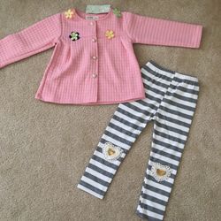 NWT Pink Flower Outfit Set size 3T 4T