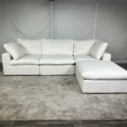 ( Delivery Available ) Modular Cloud White Sectional Couch with Storage Ottoman