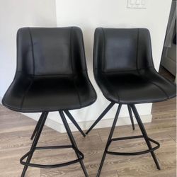 Two Leather Bar Stools