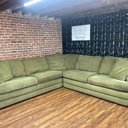 Delivery Available Green L shape sectional sofa couch