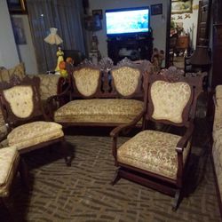 Love Seat 3. Chairs All wood Frame Very Good Condition Antique 300