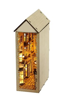 Diagon Alley-Wooden Book Nook Craft Kit w/ LED Light, Advanced Edition, Fantasy.