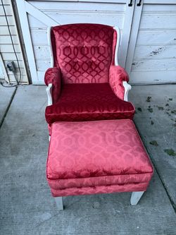 Queen Anne style wingback chair and ottoman