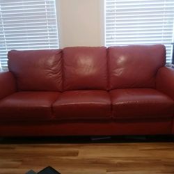 Red/Orange Leather Couch 400.00 OBO