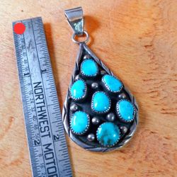$60! Cool 925 Sterling Silver Turquoise Navajo Necklace Pendant 