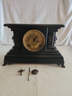 Antique Black Mantel Clock with Key