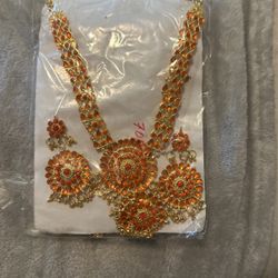 Orange Chain And  Earrings 