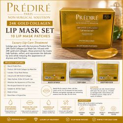 Prédiré Paris 24K Gold Collagen Lip Mask Set – 10 Lip Mask Patches | Hydrating & Nourishing Lip Treatment