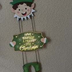 Wooden Elf Boy Hanging Door Sign With Lights