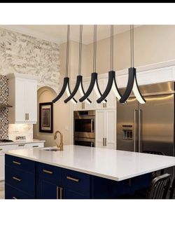 MASIVEL 5 Lights Linear Chandelier Black Dimmable LED