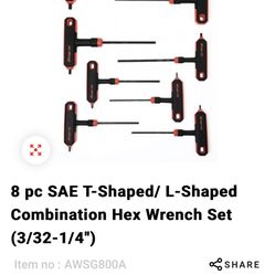 8 pc SAE T-Shaped Hex Wrench Set 