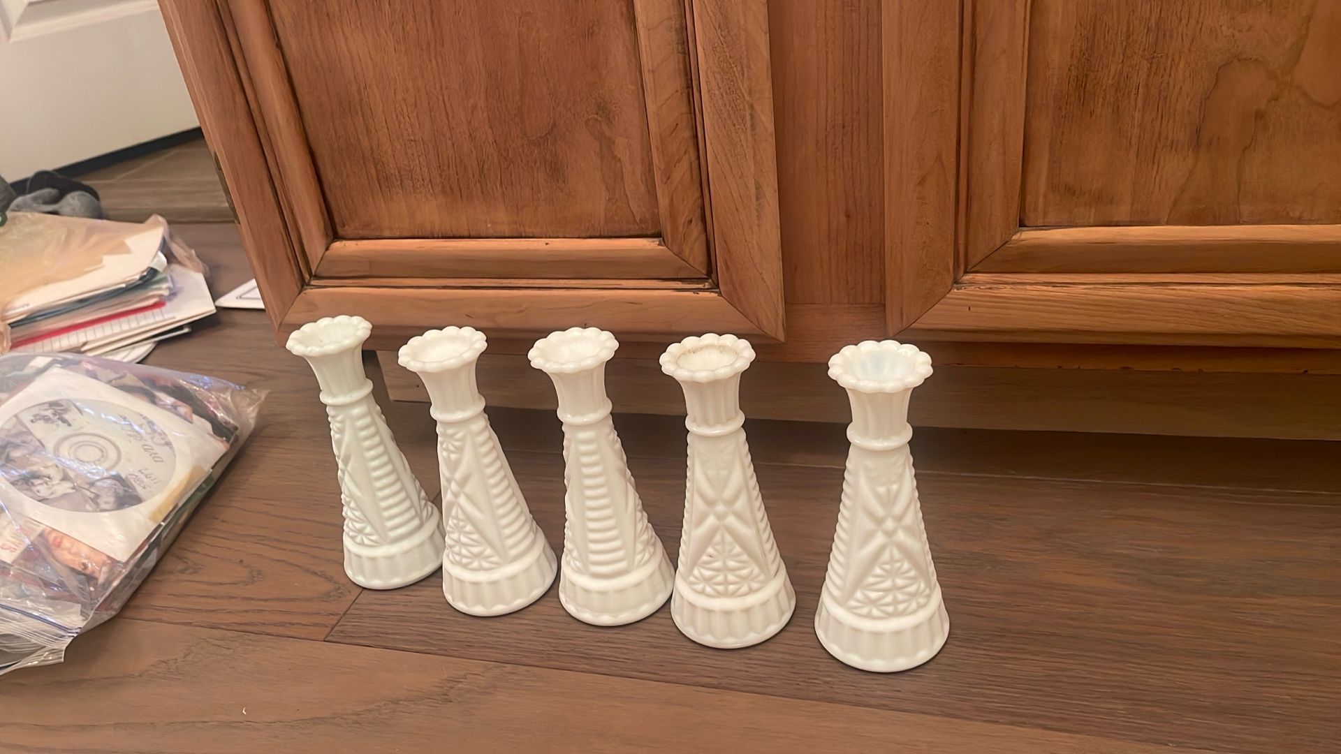 Milk Glass Small Vase 5 Lot