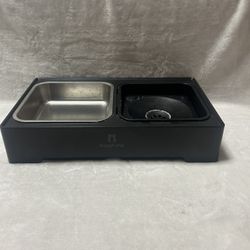 Black 2 in 1 Elevated Dog Bowls Raised Slow Feeder Stand adjusted to 4 heights