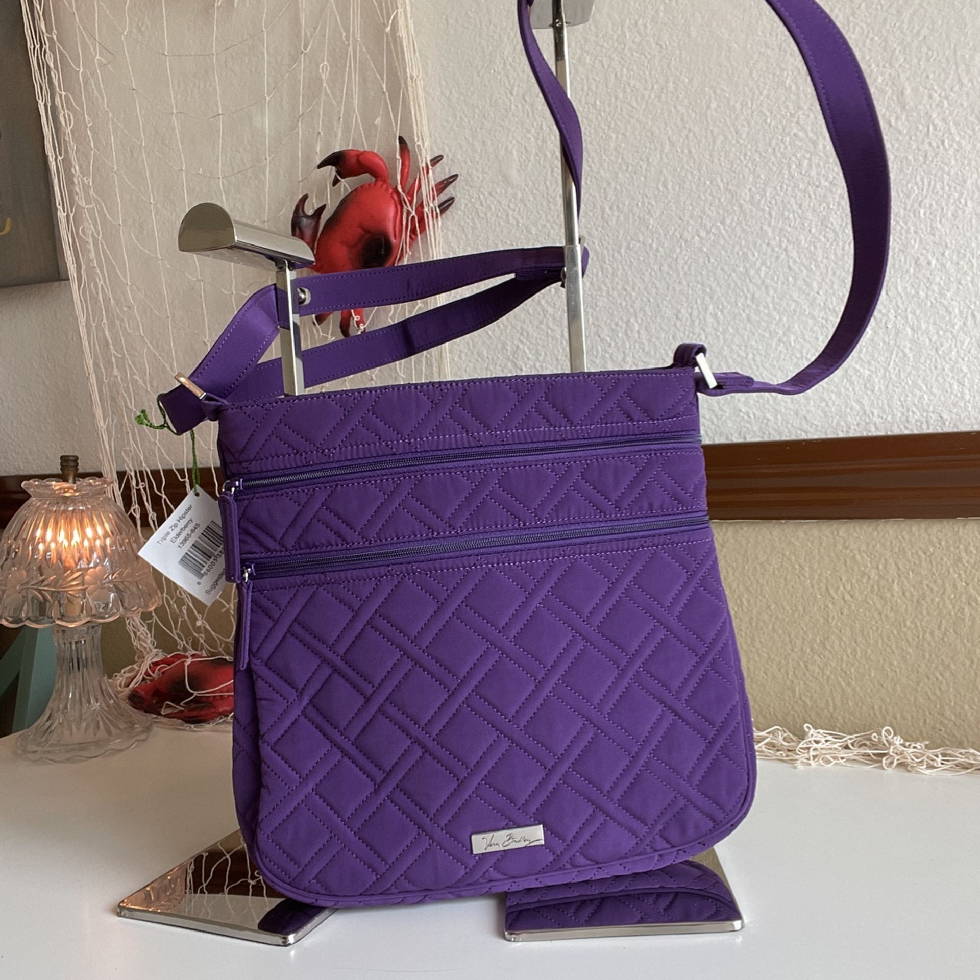 New Vera Bradley Triple Zip Hipster Elderberry