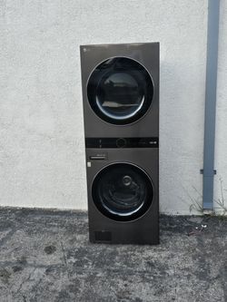 LG front load stainless steel heavy duty large capacity washer and dryer.
