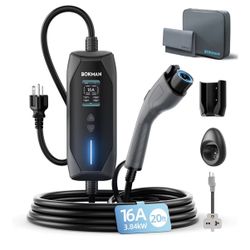 bokman Cargador portátil de nivel 2 y nivel 1 para vehículos eléctricos (240 V, 16 A), cable de 20 pies y enchufe 