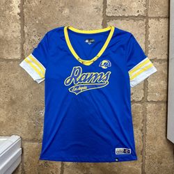 NFL Los Angeles Rams Women’s Jersey Top With Lace Neck And Stripes Sleeves Size Medium 