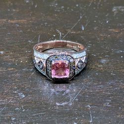 (Size 7) Blush Apatite, Natural Champagne and White Diamond Ring - RG over Sterling Silver
