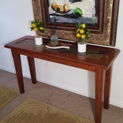 World Market Clean Solid Console Entryway Table With Stone Accent Top 28"X16"X48"