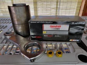 Nascar and Drag Racing Memorabilia - Team Caliber 2002 Jimmie Johnson Die Cast Car, 2 NASCAR Lug Nuts, drag car sleeve and aluminum rod