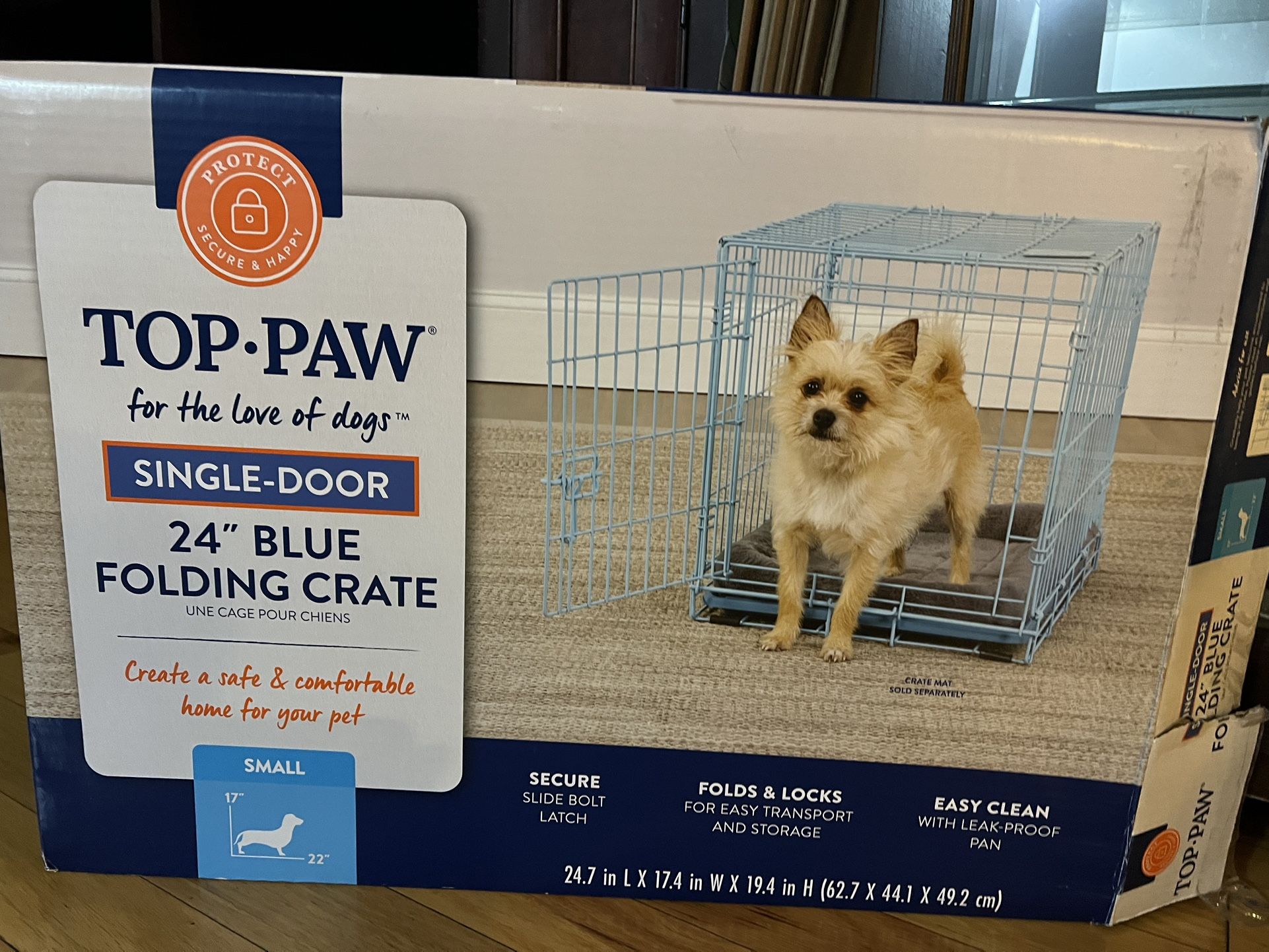 TopPaw Dog Crate 24” Blue Folding Crate Single Door