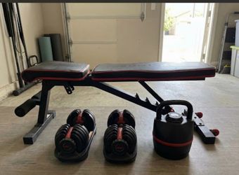 Bowflex 552, Bowflex Kettlebell, and bench