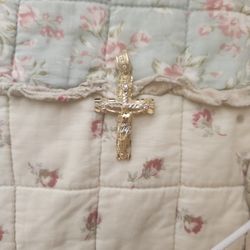 14K JESUS NUGGET CROSS PENDANT 2 TONE GOLD