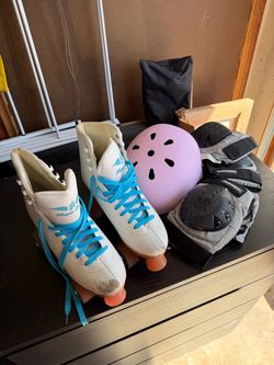 Angels Skates Sidewalk Roller Skates White/Blue Size 11 + Helmet & Pads Bundle