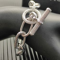 David Yaman Silver Diamond Studded Twisted Chain Bracelet